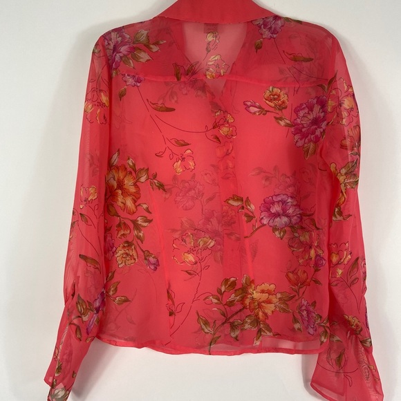 Notations Pink Floral Sheer Button Down stop PL - Picture 4 of 6